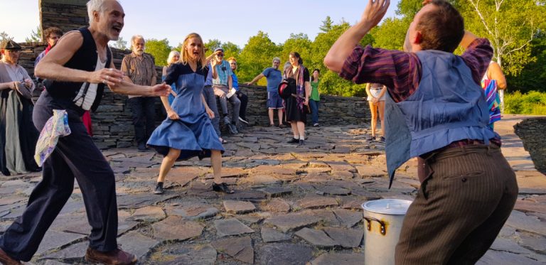 Stashu (Matt Mitler), Romela (Yvonne Brechbuhler), and Bogdan (Ryan Castalia) dance.